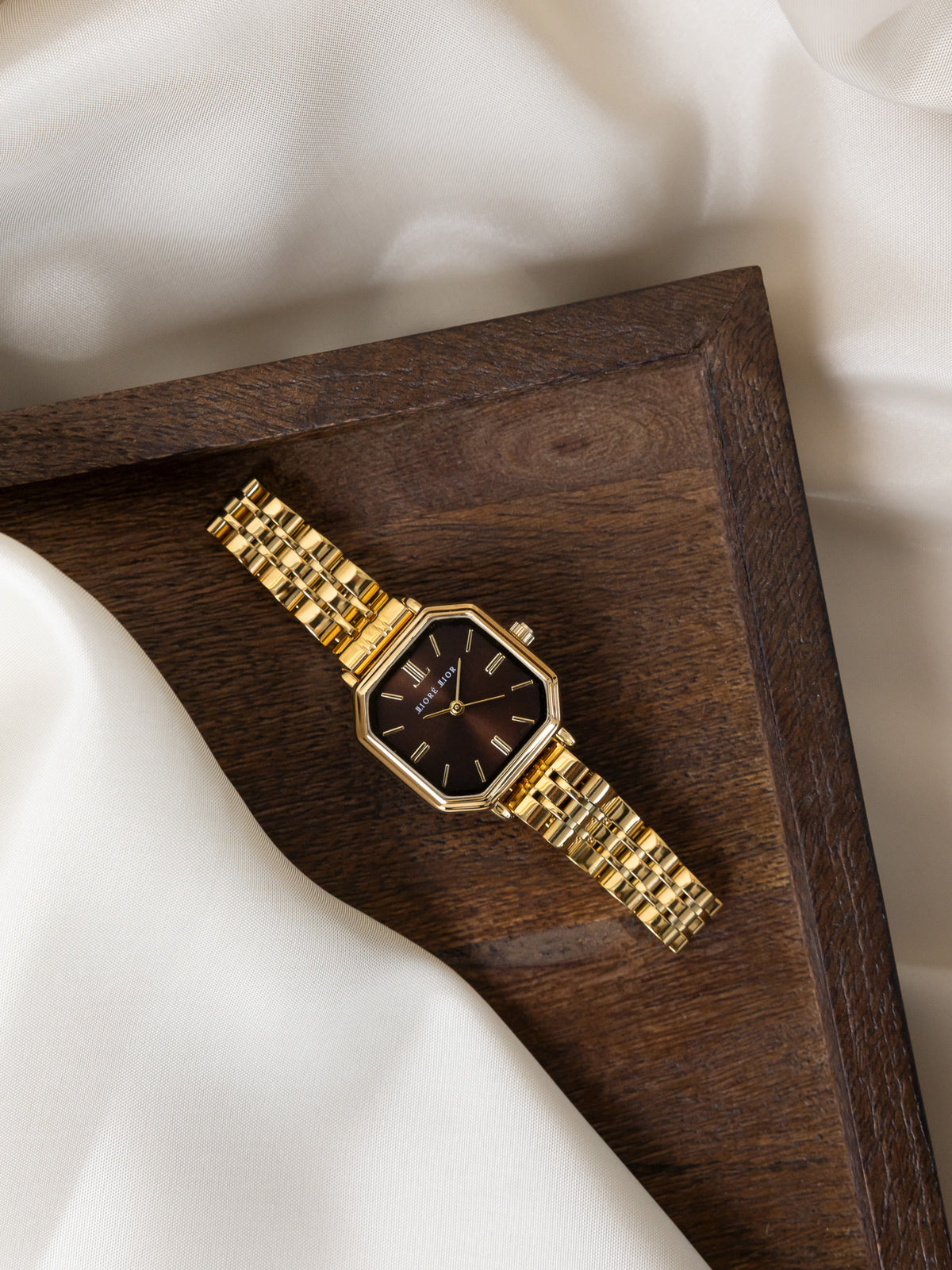 Luxe Amélie Classic Brown dameshorloge gouden band