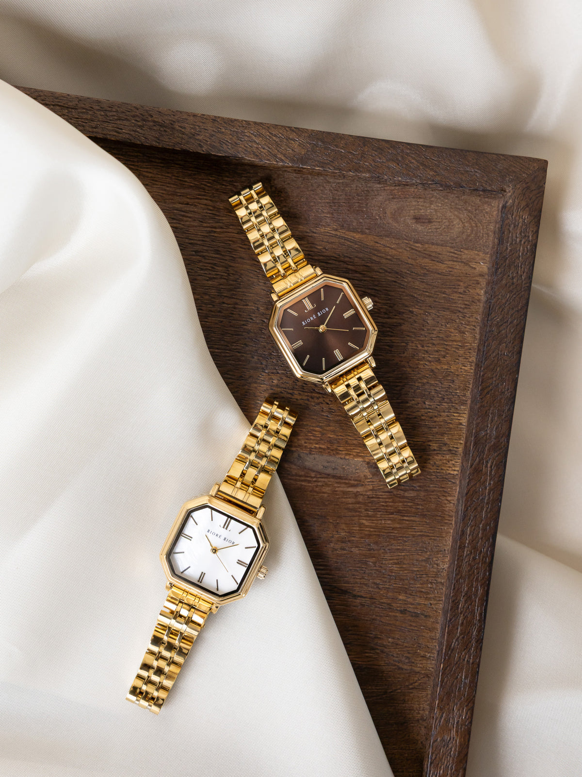 Luxe Amélie Classic Brown dameshorloge gouden band
