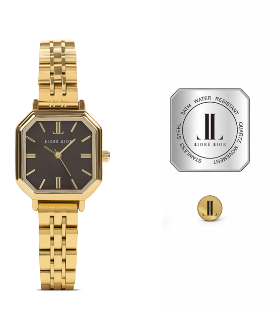 Luxe Amélie Classic Brown dameshorloge gouden band